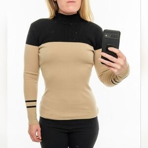 Elegant Black and Cream Women's Turtleneck Sweater